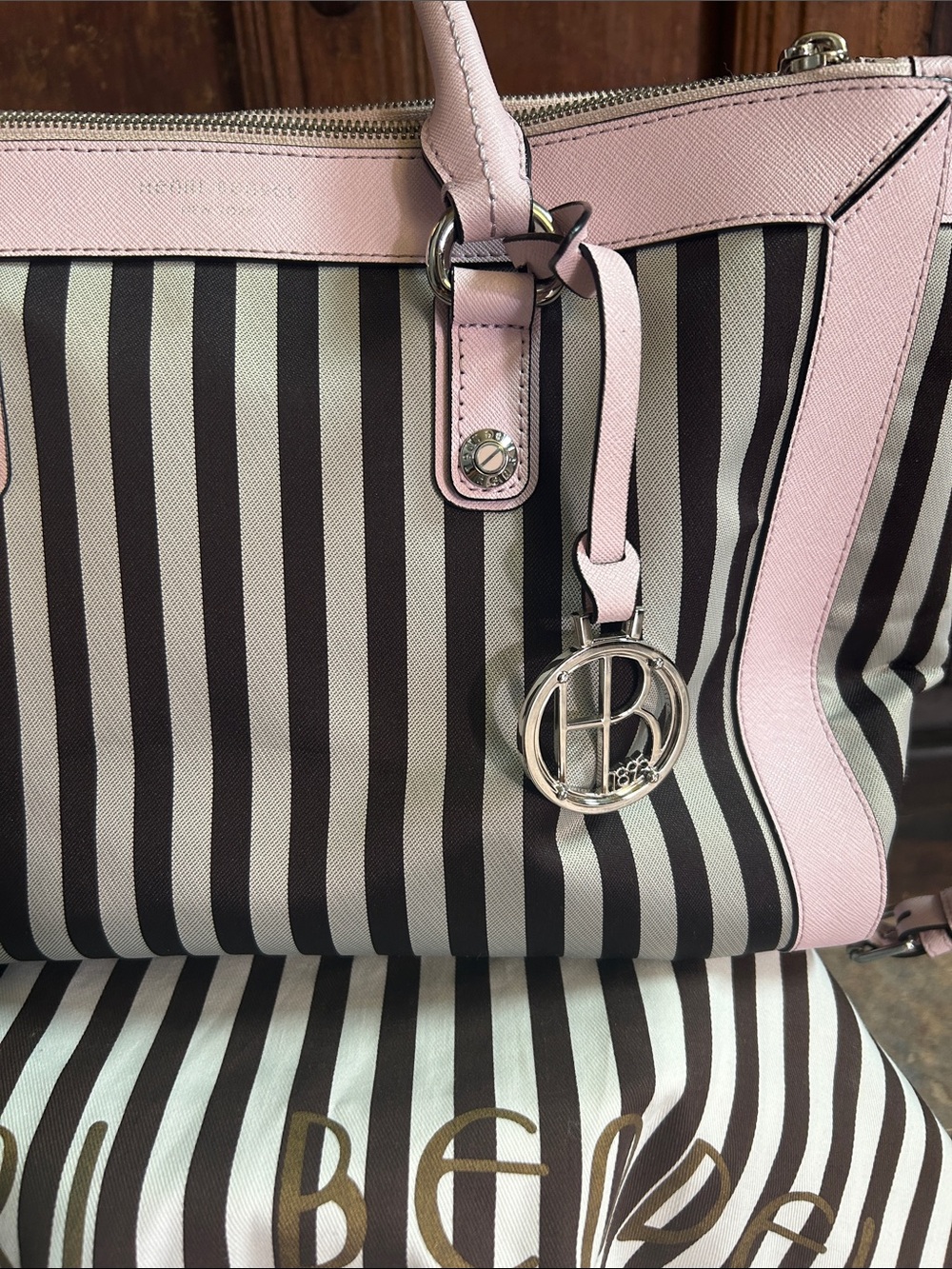 HENRI BENDEL RARE
Centennial Stripe Handbag Pink, Black, White Crossbody purse - Picture 3 of 16